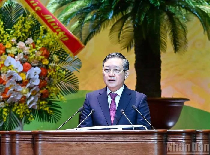 Chủ tịch Hội Nông dân Việt Nam Lương Quốc Đoàn phát biểu khai mạc Đại hội. Ảnh: Duy Linh