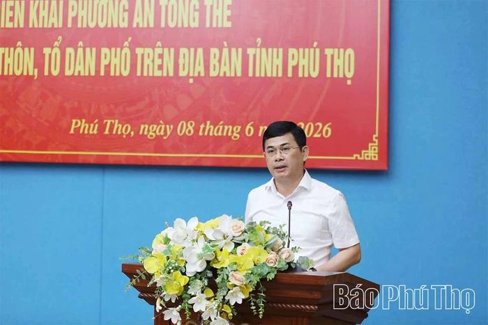 Giám đốc Sở Nội vụ Trần Việt Cường trình bày phương án tổng thể sắp xếp, đổi tên thôn, tổ dân phố trên địa bàn tỉnh.