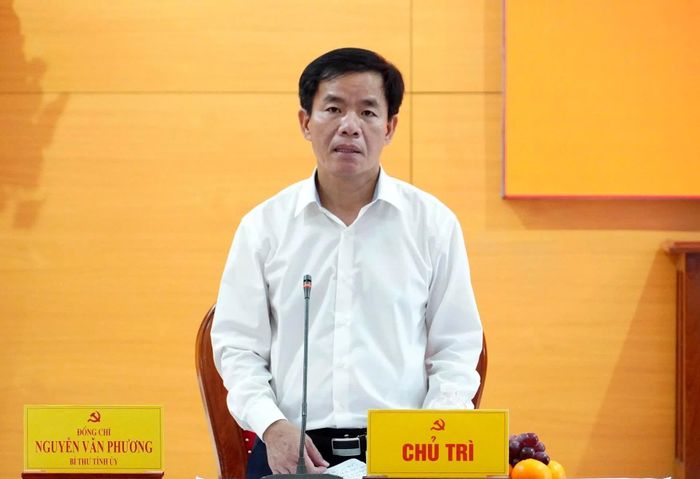 Đồng chí Nguyễn Văn Phương, Bí thư Tỉnh ủy phát biểu tại buổi làm việc - Ảnh: Q.V
