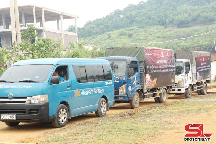 Lễ khởi hành đưa quả Mận hậu Sơn La lên các chuyến bay của Vietnam Airlines và hệ thống phân phối WinCommerce, Saigon Co.op, GO!. Ảnh: Minh Thu