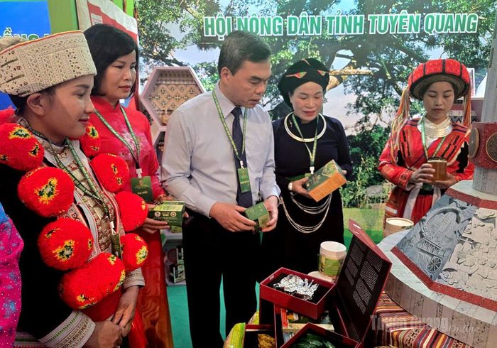 Đồng chí Ma Thế Hồng, Phó Bí thư Tỉnh ủy, Chủ tịch Ủy ban MTTQ Việt Nam tỉnh tham quan gian trưng bày của Hội Nông dân tỉnh tại Đại hội.