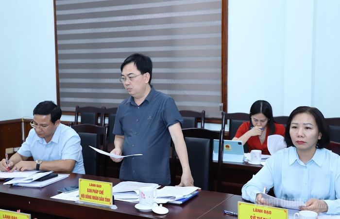 Lãnh đạo Ban Pháp chế HĐND tỉnh nêu ý kiến góp ý về số lượng chức danh người hoạt động ở thôn, tổ dân phố.