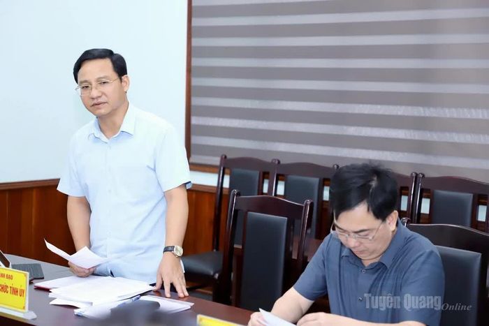 Lãnh đạo Ban Tổ chức Tỉnh ủy tham gia ý kiến tại cuộc họp.