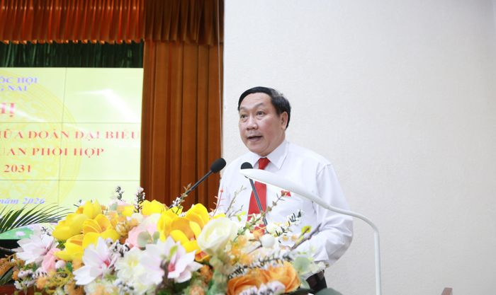 Phó Trưởng Đoàn ĐBQH TP. Đồng Nai Bùi Xuân Thống phát biểu tại buổi ký kết. Ảnh: Văn Dũng