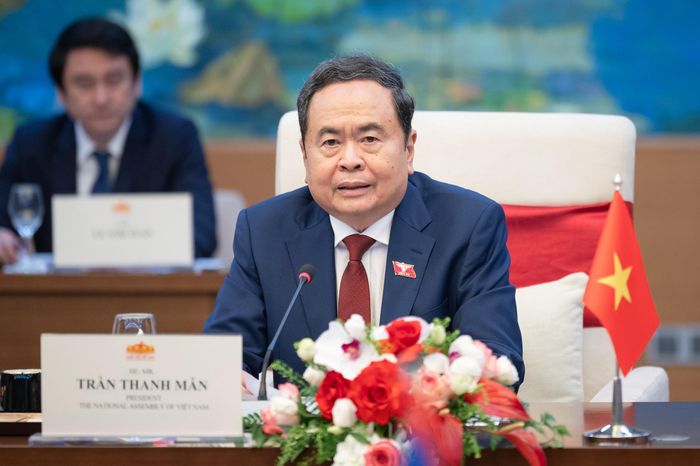 Chủ tịch Quốc hội Trần Thanh Mẫn phát biểu tại cuộc hội kiến