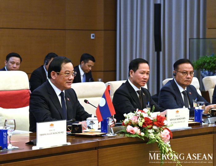 Thủ tướng Lào Sonexay Siphandone phát biểu tại cuộc hội kiến. Ảnh: Đỗ Thảo - Mekong ASEAN