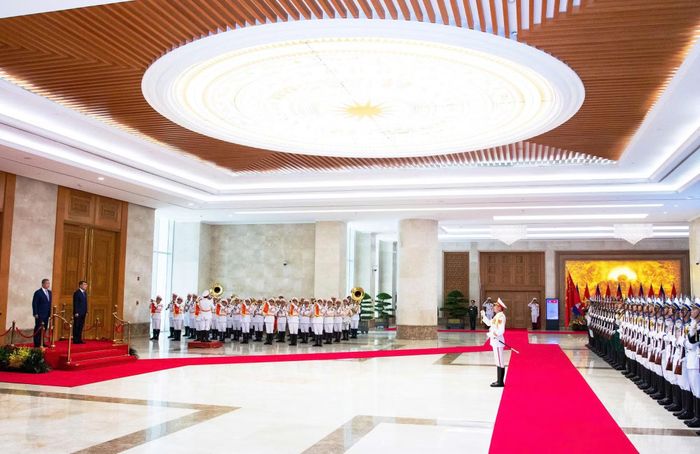 Lễ đón Thủ tướng Campuchia Hun Manet thăm chính thức Việt Nam.