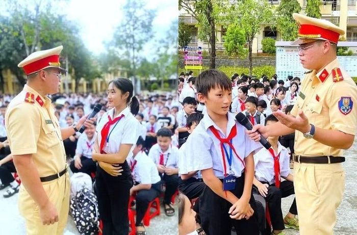 CSGT Công an TP Đồng Nai tuyên truyền pháp luật về trật tự an toàn giao thông tại Trường THCS & THPT Đồng Tiến.