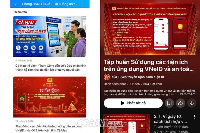 Phòng Cảnh sát QLHC về TTXH đăng tải video tuyên truyền, hướng dẫn sử dụng các tiện ích số của ứng dụng VNeID trên kênh Youtube và trên Zalo Official Account.