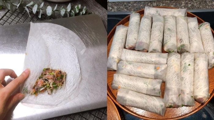 Tiến hành gói nem. Ảnh minh họa