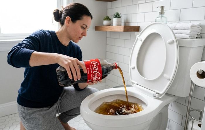 Mẹo đổ Coca-cola xuống bồn cầu đem lại tác dụng làm sạch bất ngờ. (Ảnh: SH)
