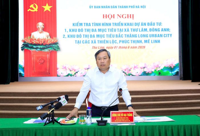 Chủ tịch UBND thành phố Hà Nội Vũ Đại Thắng phát biểu kết luận hội nghị. Ảnh: Viết Thành