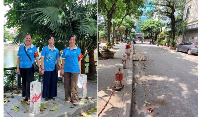 Tại khu vực hồ Văn Chương, hội viên phụ nữ chia ca, cắt cử người trực và kịp thời nhắc nhở, tuyên truyền để hạn chế vi phạm trật tự đô thị. Ảnh: An Quyên