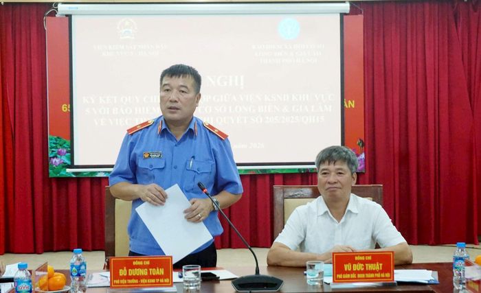 Phó Viện trưởng Viện KSND thành phố Hà Nội Đỗ Dương Toàn khẳng định Viện KSND sẽ đồng hành chặt chẽ với cơ quan BHXH trong thực thi nhiệm vụ. Ảnh: B.Duy
