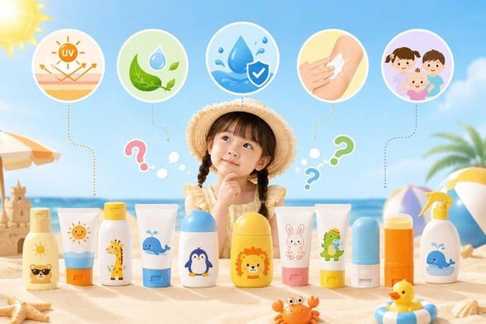 Trên thị trường có nhiều loại kem chống nắng dành cho trẻ nhỏ. Ảnh minh họa - AI.