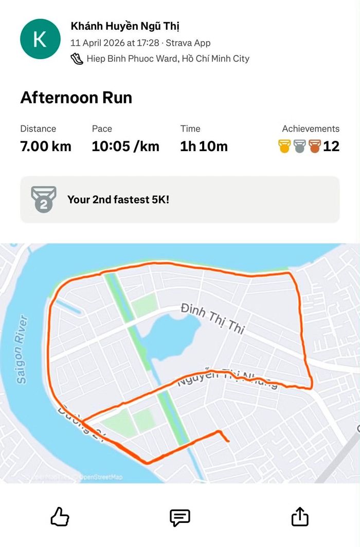 Những thành tích được lưu lại trên Strava Run thậm chí còn được nhiều bạn trẻ đăng tải trên mạng xã hội để duy trì động lực. Ảnh: NVCC.