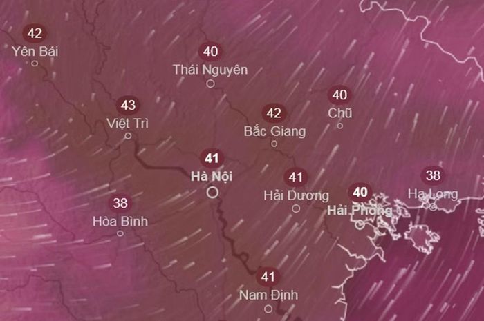 Dự báo nhiệt độ cảm nhận ở một số khu vực tại miền Bắc chiều 13/6, khi nắng nóng có thể quay lại. Ảnh: Ventusky, ICON.