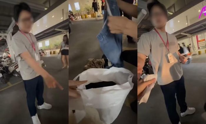 Nữ khách hàng bất ngờ bị hai nam thanh niên áp sát, chặn lại và yêu cầu về công an phường với lý do “ăn cắp đồ”. (Ảnh cắt từ clip)