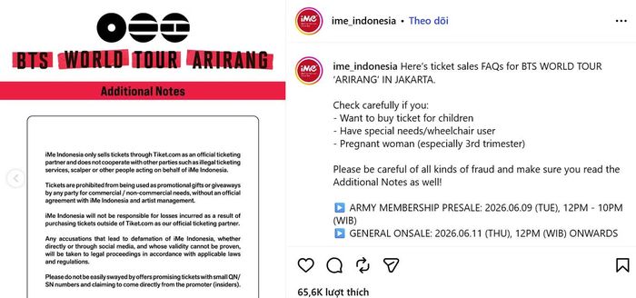 Ban tổ chức iMe Indonesia lên án những kẻ đầu cơ và kêu gọi cộng đồng người hâm mộ chung tay báo cáo các bài đăng bán lại vé chợ đen.