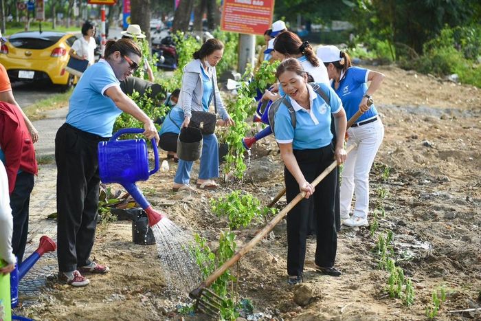 Hội Liên hiệp Phụ nữ phường Hòa Khánh (TP Đà Nẵng) cải tạo khu đất trống thành vườn xanh. Ảnh: Quang Thắng