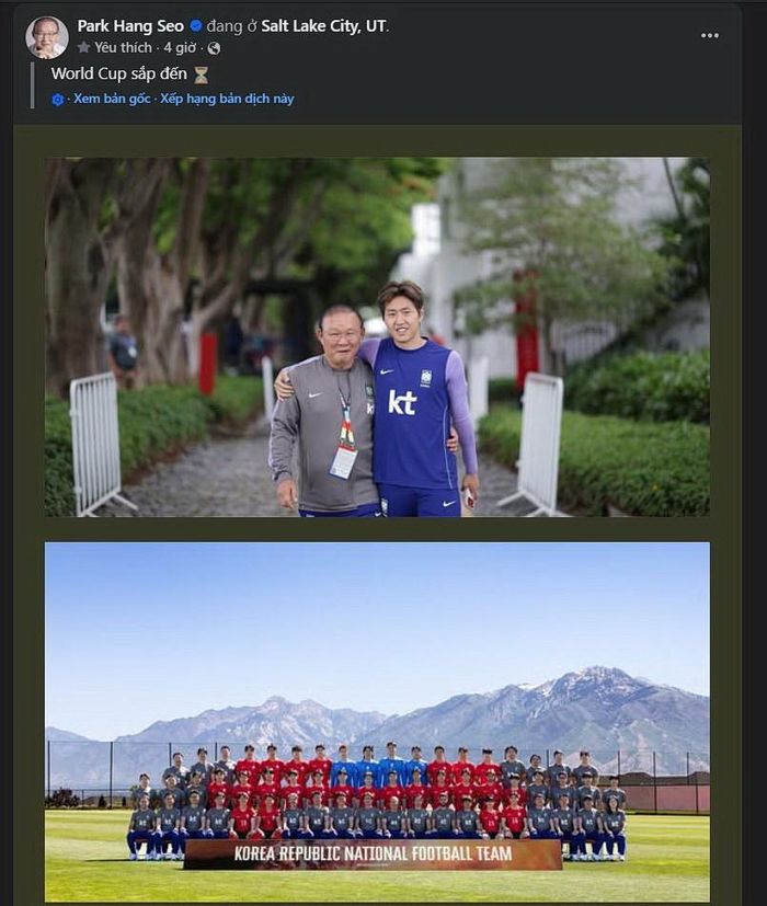 "World Cup đang đến", HLV Park Hang-seo viết.