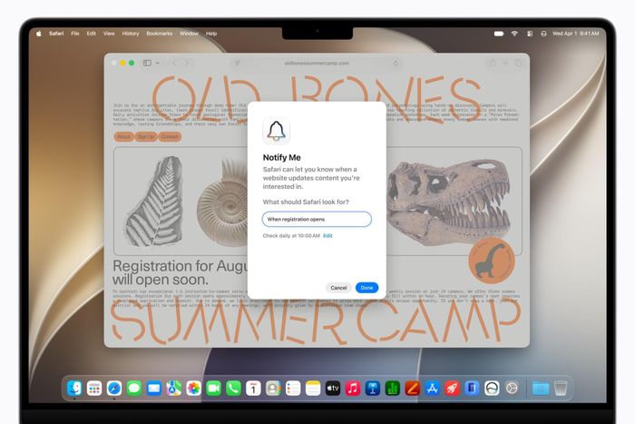 Safari được bổ sung khả năng sắp xếp tab theo chủ đề, theo dõi thay đổi trên các trang web và gửi thông báo khi xuất hiện nội dung mới. Ảnh: Apple.