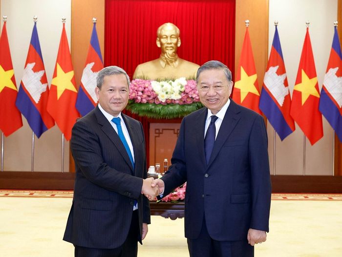 Tổng Bí thư, Chủ tịch nước Tô Lâm tiếp Thủ tướng Campuchia Hun Manet. Ảnh: Thống Nhất – TTXVN