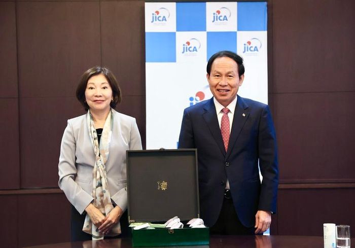 Phó Thủ tướng Chính phủ Lê Tiến Châu và bà Miyazaki Katsura, Phó Chủ tịch thường trực Cơ quan Hợp tác quốc tế Nhật Bản (JICA) tại buổi tiếp - Ảnh: VGP/Thu Sa