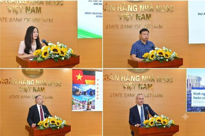 Các đại biểu trao đổi tại tọa đàm "Giải pháp tín dụng thúc đẩy kinh tế xanh, kinh tế tuần hoàn và ESG - Kinh nghiệm quốc tế và thực tiễn triển khai tại Việt Nam"