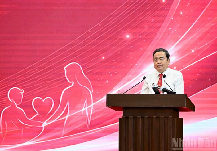 Chủ tịch Quốc hội Trần Thanh Mẫn phát biểu tại buổi lễ. (Ảnh: DUY LINH)