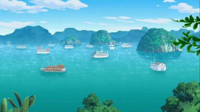 Hình ảnh về Vịnh Hạ Long xuất hiện tại phút thứ 4 trong tập phim hoạt hình Doraemon "Món quà sinh nhật là chuyến du lịch đến Việt Nam".