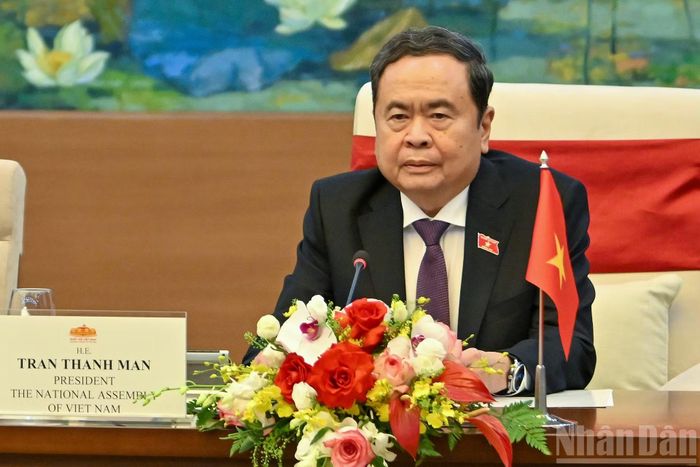 Chủ tịch Quốc hội Trần Thanh Mẫn phát biểu tại hội kiến.