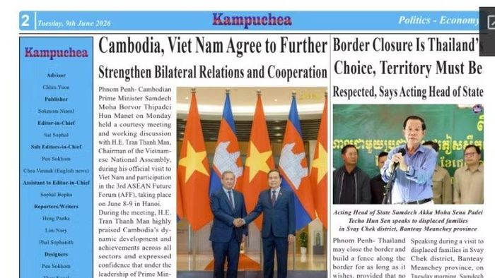 Kampuchea đưa tin về cuộc gặp giữa Chủ tịch Quốc hội Trần Thanh Mẫn và Thủ tướng Campuchia Hun Manet. (Ảnh chụp màn hình)