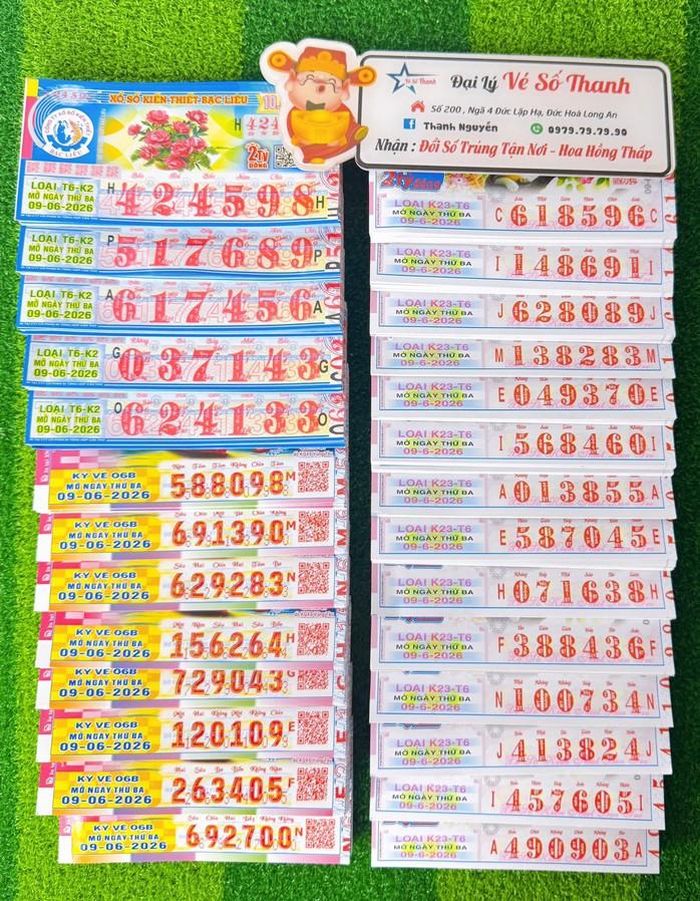 Xổ số miền Nam ngày 9-6 sẽ mở thưởng đối với vé số của 3 đài là Bạc Liêu, Bến Tre và Vũng Tàu. Ảnh: ĐLVS Thanh