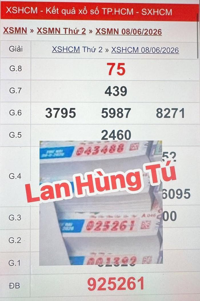 Nguyên cây vé số TPHCM trúng giải độc đắc và an ủi cũng tại tỉnh Tây Ninh. Ảnh: ĐLVS Lan Hùng Tú