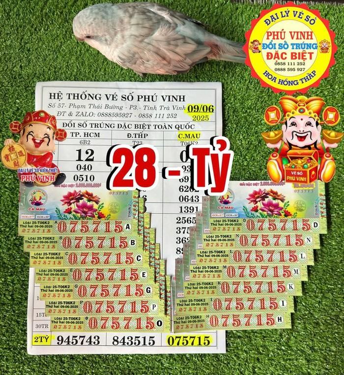 Giải độc đắc của vé số Cà Mau trúng tại tỉnh Vĩnh Long đúng một năm trước. Ảnh: ĐLVS Phú Vinh