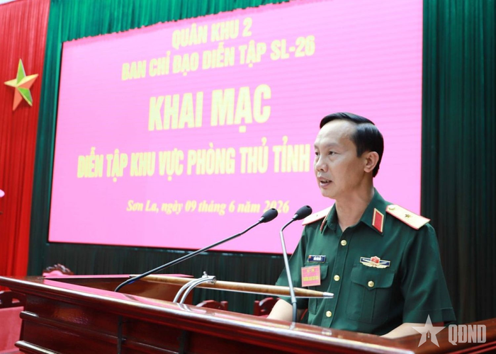 Thiếu tướng Trần Văn Bắc phát biểu khai mạc diễn tập.