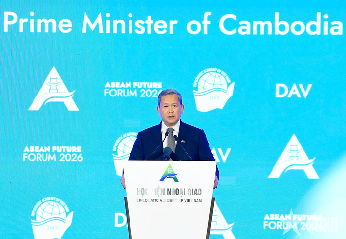 Thủ tướng Campuchia Hun Manet phát biểu tại AFF 2026. Ảnh: TUẤN HUY 