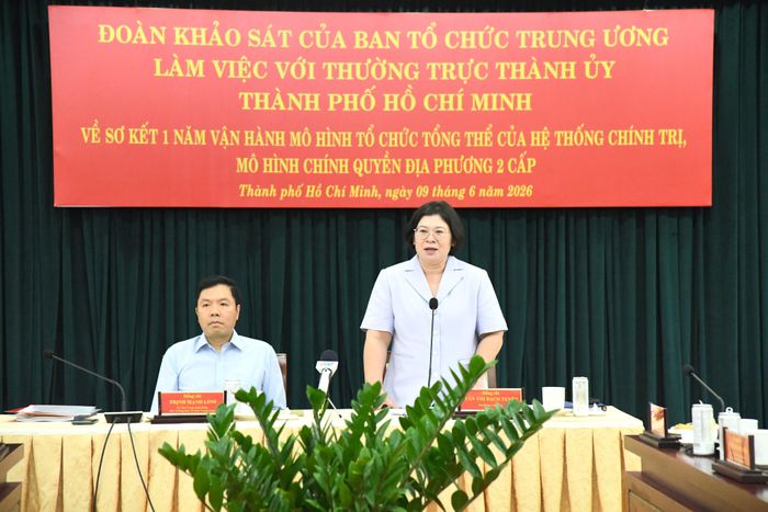 Đồng chí Văn Thị Bạch Tuyết, Phó Bí thư Thành ủy TPHCM phát biểu tại buổi làm việc