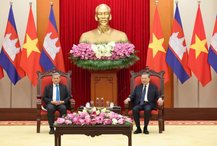 Tổng Bí thư, Chủ tịch nước Tô Lâm tiếp Thủ tướng Campuchia Hun Manet ngày 9-6. Ảnh: QUANG PHÚC