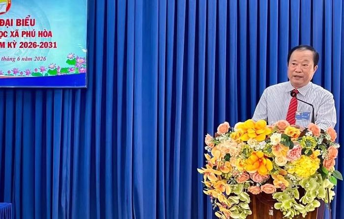 Ông Huỳnh Công Trường, Phó Bí thư Thường trực Đảng ủy xã Phú Hòa (An Giang) phát biểu tại Đại hội.