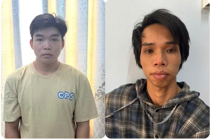 Bị can Lê Văn Tạc (trái) và Trần Văn Việt tại cơ quan công an.