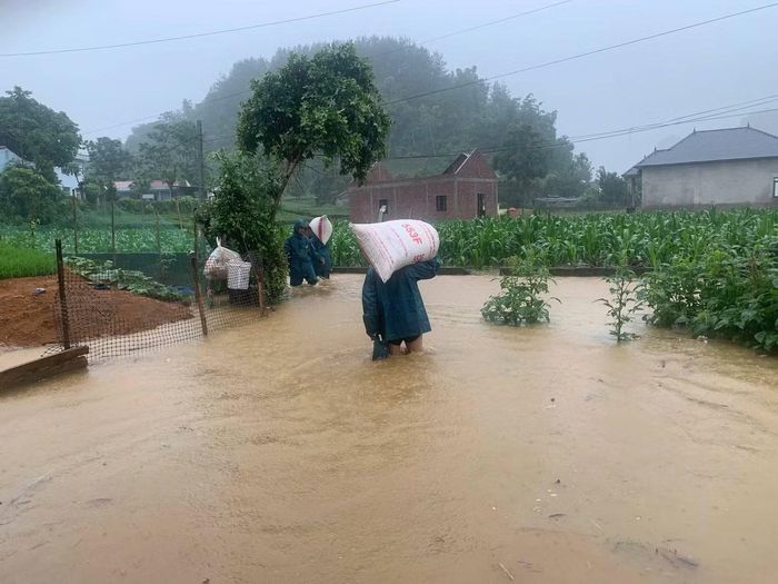 Ban chỉ huy Quân sự phường Tân Phong, tỉnh Lai Châu và lực lượng dân quân tự vệ giúp dân di chuyển tài sản đến nơi an toàn