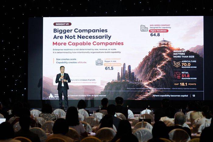 Ông Nguyễn Minh Tâm - Giám đốc Talentnet Academy trình bày Báo cáo Mức độ sẵn sàng năng lực đội ngũ của doanh nghiệp Việt Nam 2026