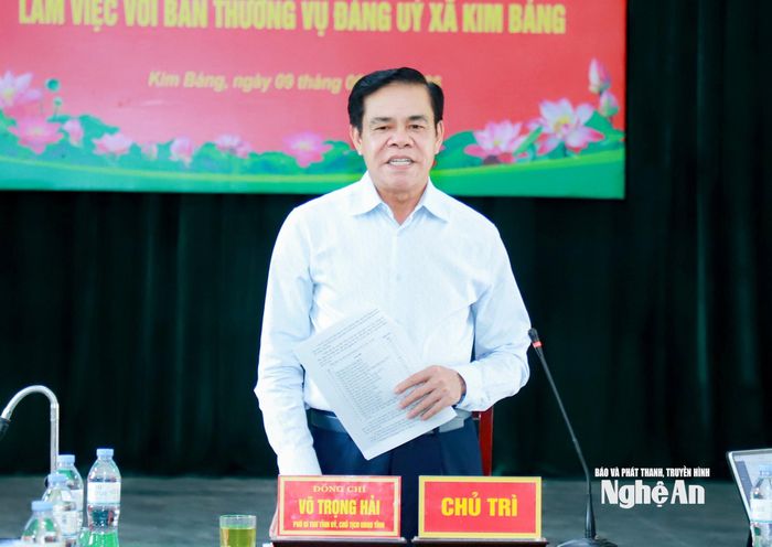 Đồng chí Võ Trọng Hải - Phó Bí thư Tỉnh ủy, Chủ tịch UBND tỉnh phát biểu kết luận tại cuộc làm việc. Ảnh: Thành Duy