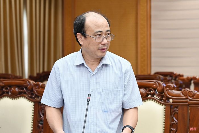 Phó Trưởng ban Quản lý Khu kinh tế tỉnh Hà Tĩnh Phạm Văn Tình báo cáo nội dung điều chỉnh Quy hoạch chung Khu kinh tế Vũng Áng, tỉnh Hà Tĩnh đến năm 2050.