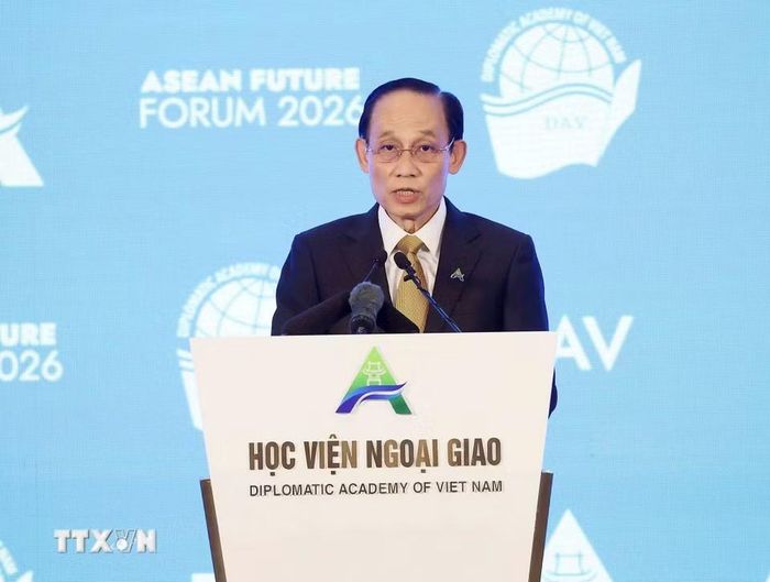 Đồng chí Lê Hoài Trung, Bộ trưởng Bộ Ngoại giao phát biểu chào mừng. (Ảnh: An Đăng/TTXVN)
