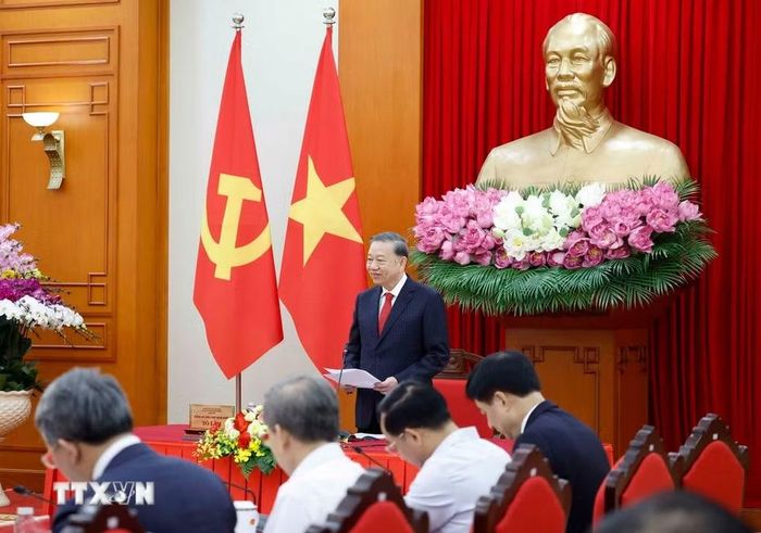 Tổng Bí thư, Chủ tịch nước Tô Lâm phát biểu chỉ đạo. (Ảnh: Thống Nhất/TTXVN)