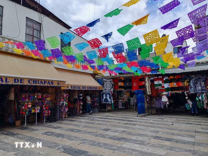 Các cửa hàng bán đồ thủ công truyền thống bên trong chợ La Ciudadela, thủ đô Mexico City. (Ảnh: Phương Lan/TTXVN)