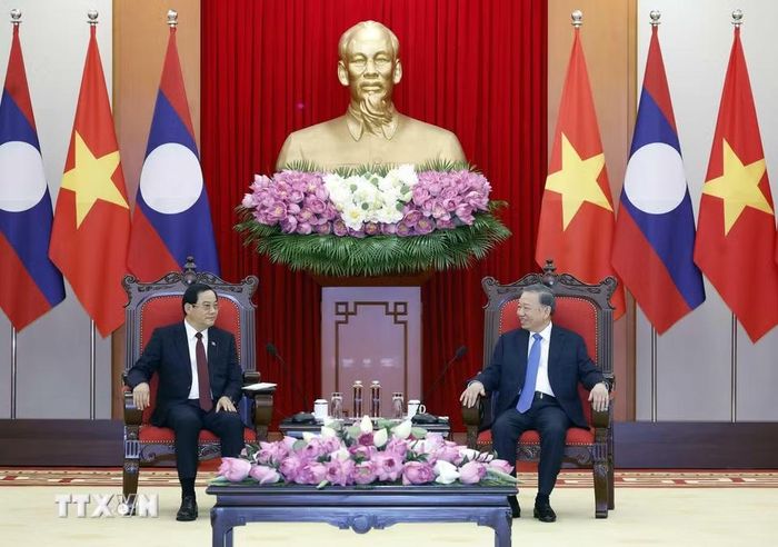 Tổng Bí thư, Chủ tịch nước Tô Lâm tiếp Thủ tướng Lào Sonexay Siphandone. (Ảnh: Thống Nhất/TTXVN) 